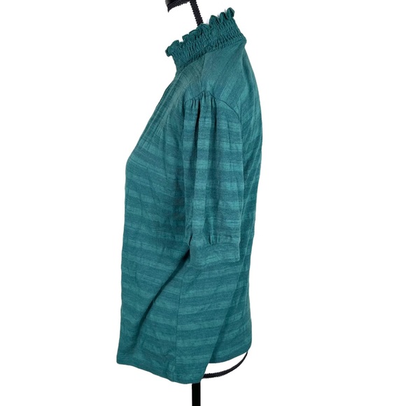 W5 Green Smocked Neck Stripe Green Top - Picture 3 of 6